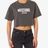Printed cotton jersey crop T-shirt