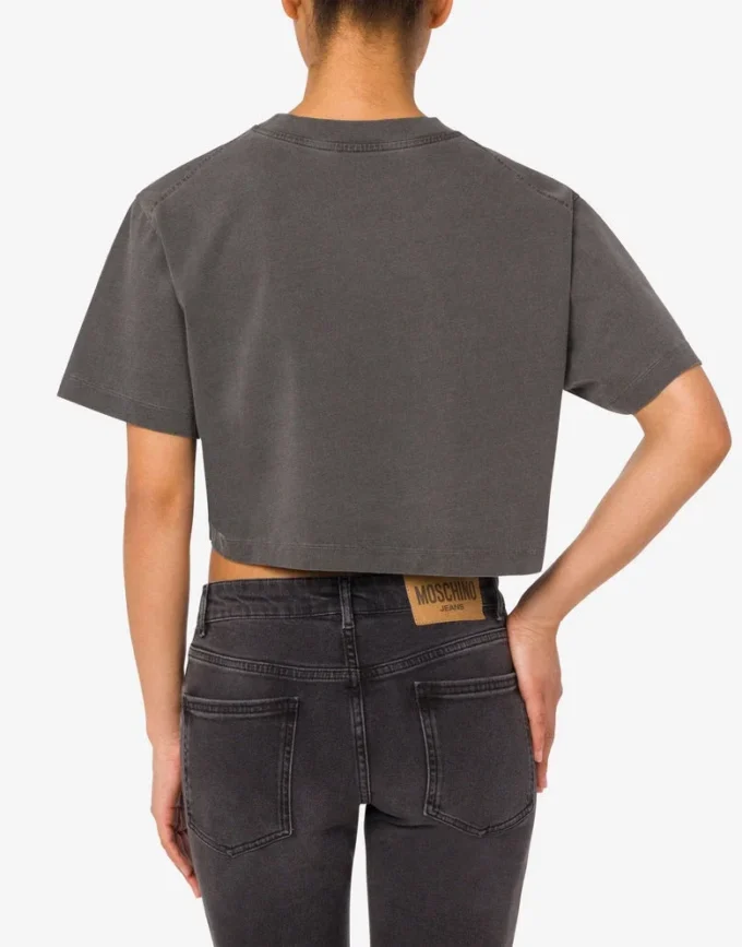 Printed cotton jersey crop T-shirt