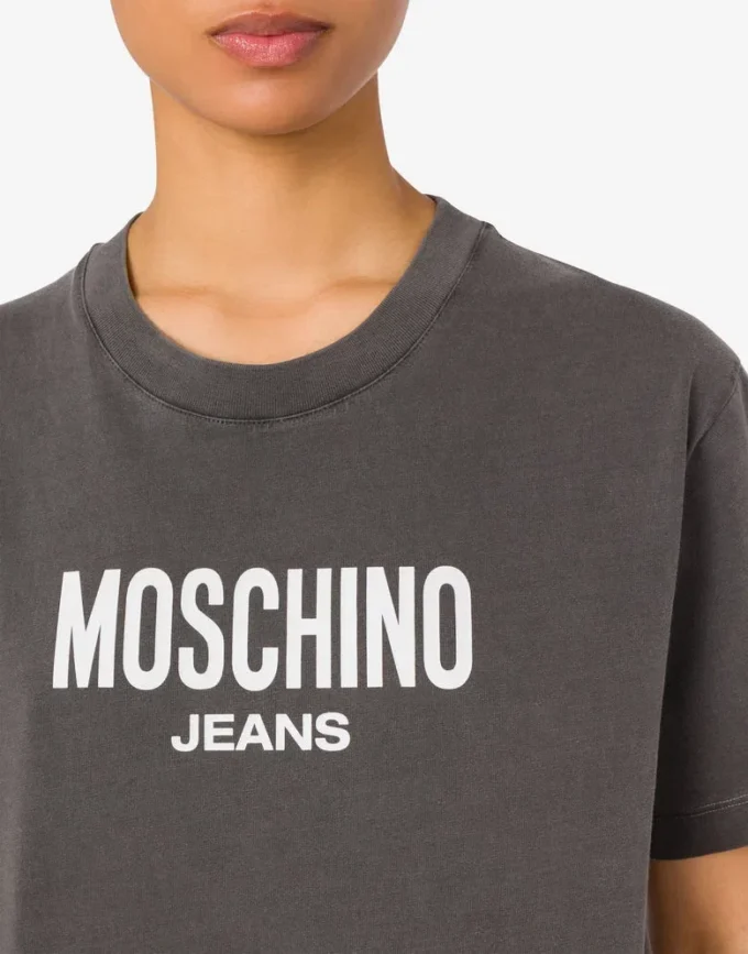 Printed cotton jersey crop T-shirt
