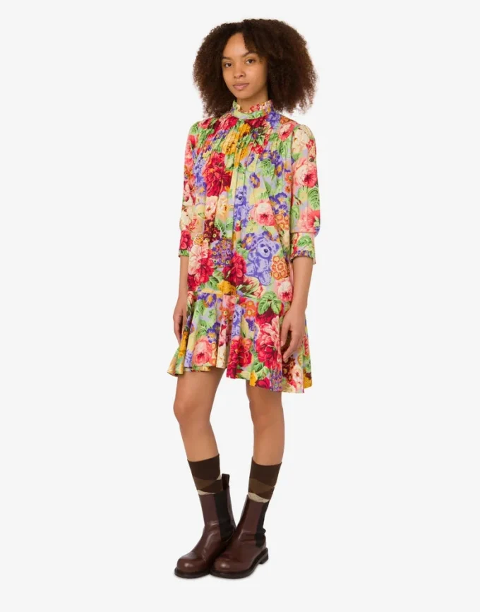 Printed cotton poplin dress