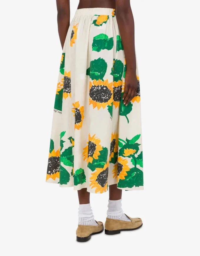 Printed cotton poplin skirt