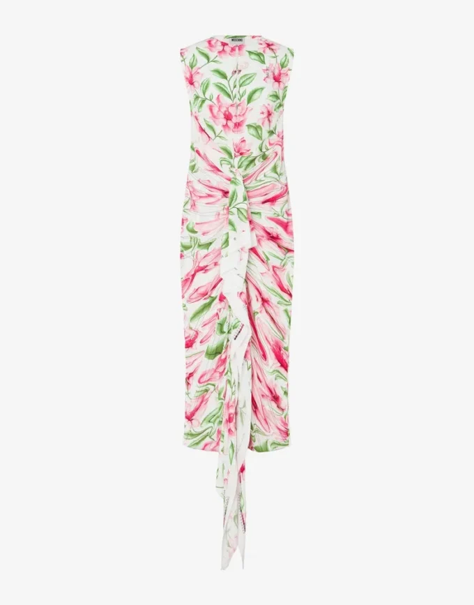 Printed crepe de chine dress
