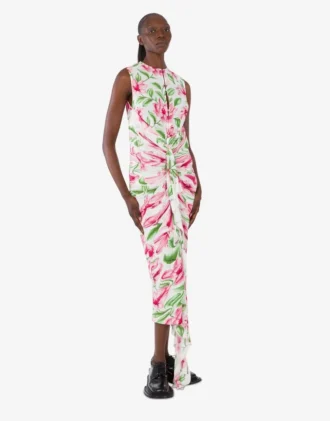 Printed crepe de chine dress