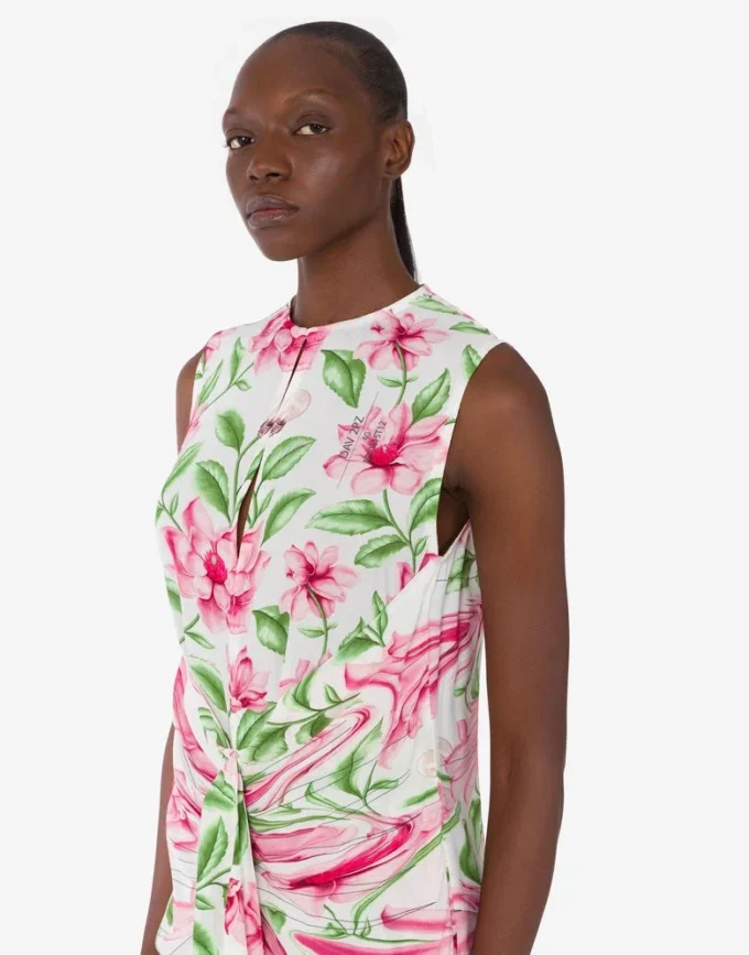 Printed crepe de chine dress