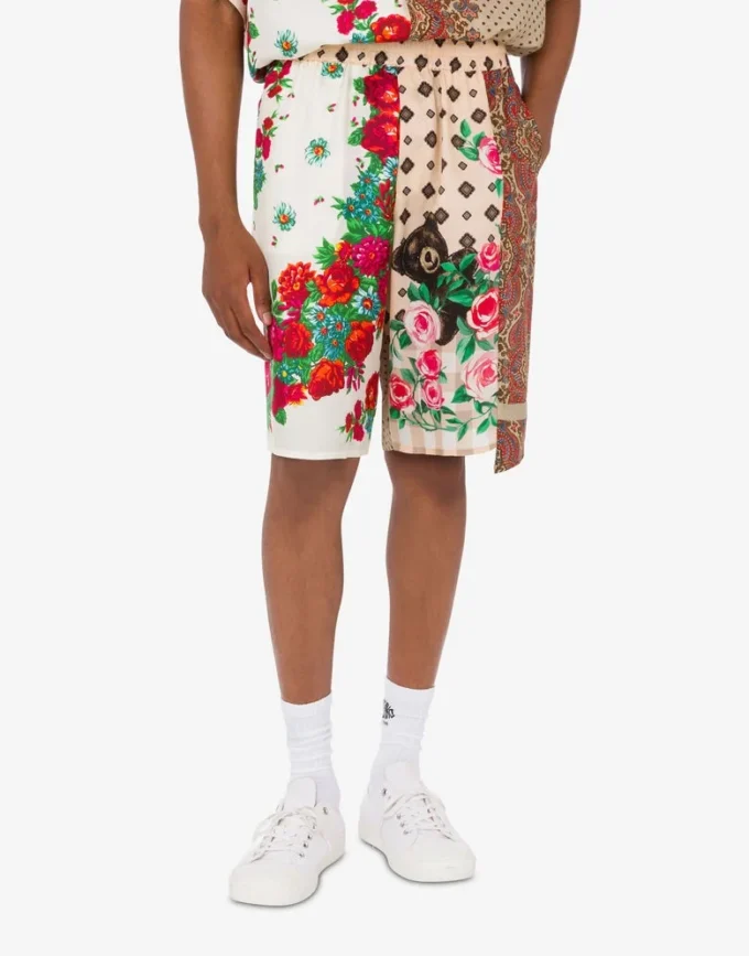 Printed silk Bermuda shorts