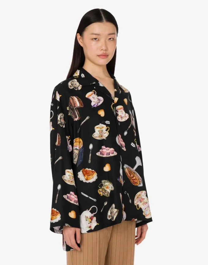 Printed silk satin shirt