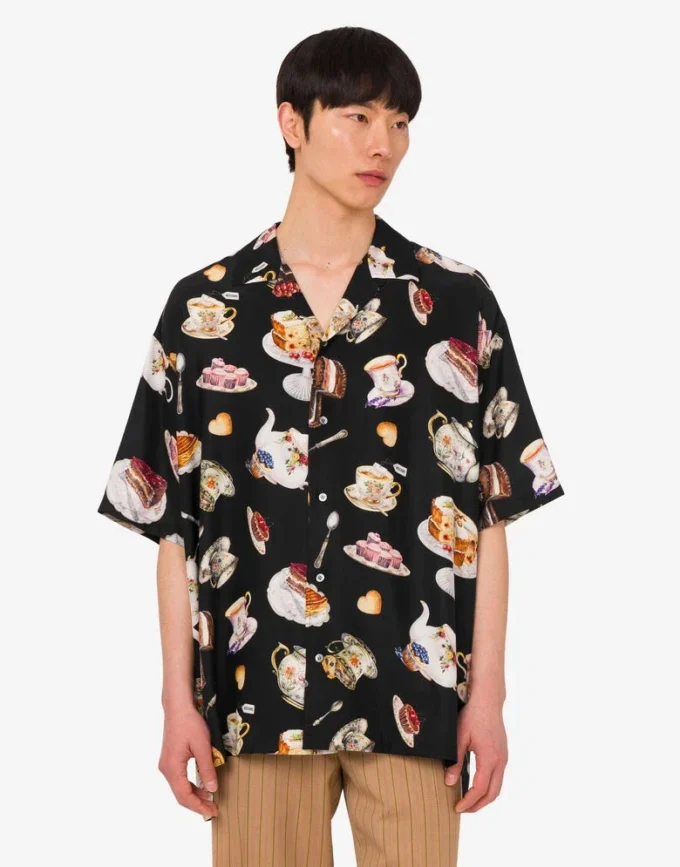 Printed silk satin shirt