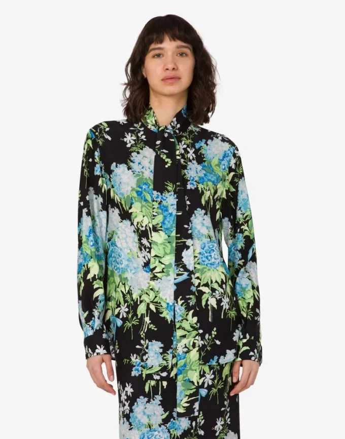 Printed silk satin shirt