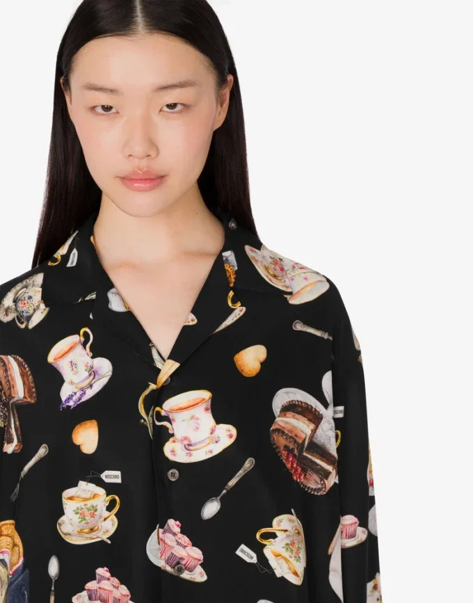 Printed silk satin shirt