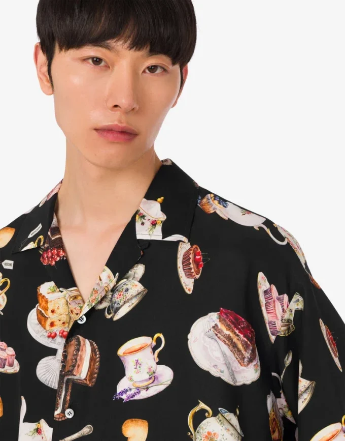Printed silk satin shirt