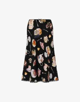 Printed silk satin skirt