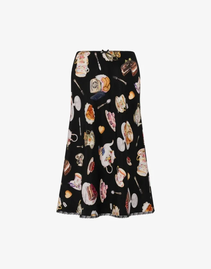 Printed silk satin skirt