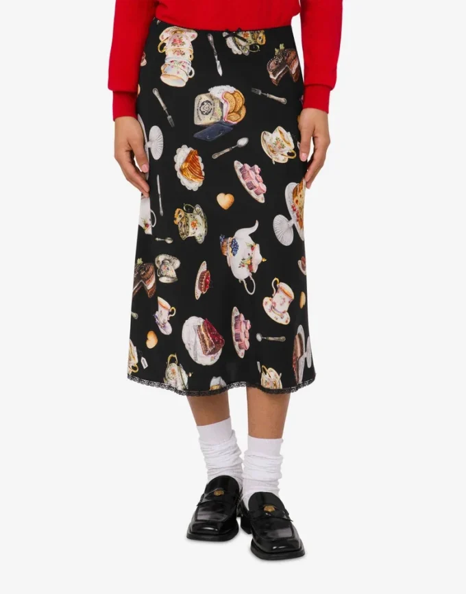 Printed silk satin skirt
