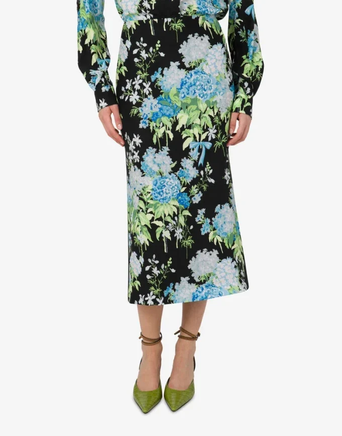 Printed silk satin skirt