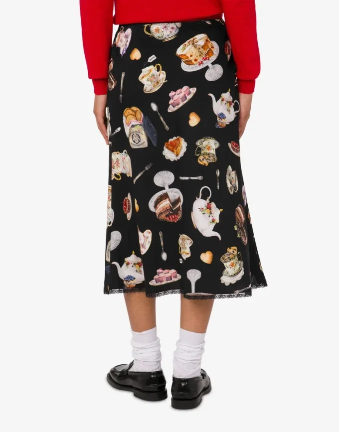 Printed silk satin skirt