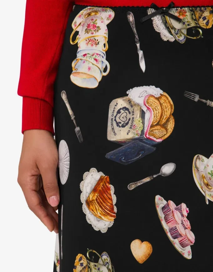 Printed silk satin skirt