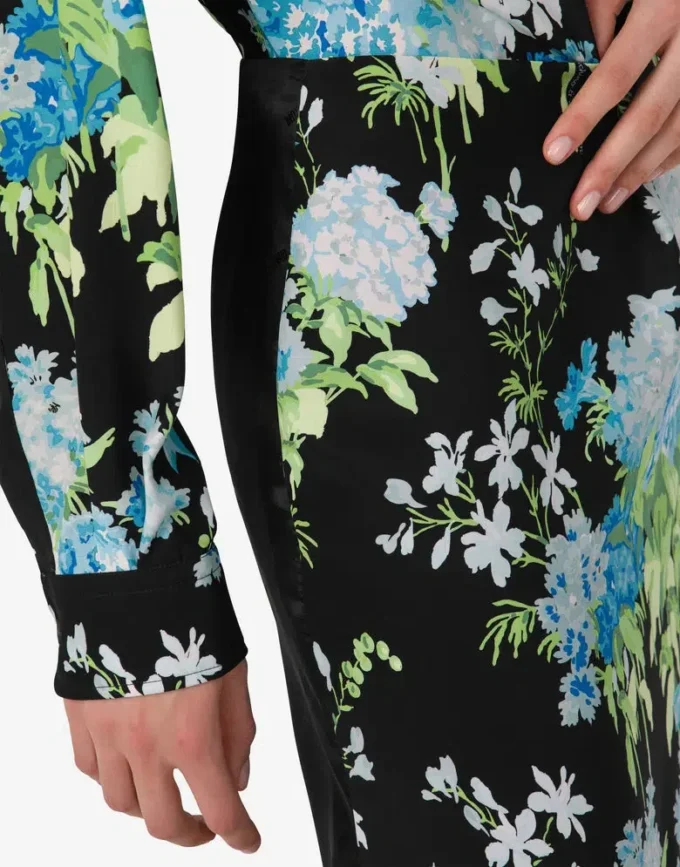 Printed silk satin skirt