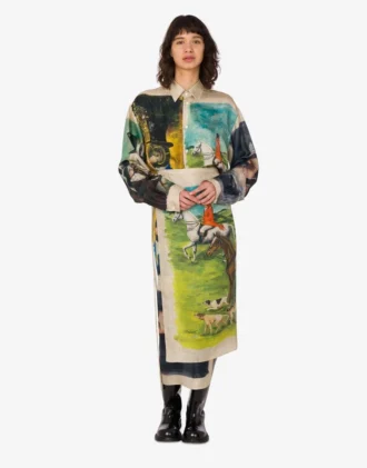 Printed silk twill skirt