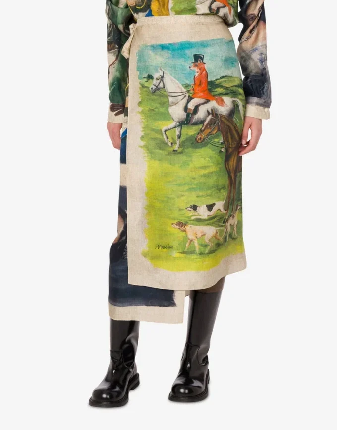 Printed silk twill skirt