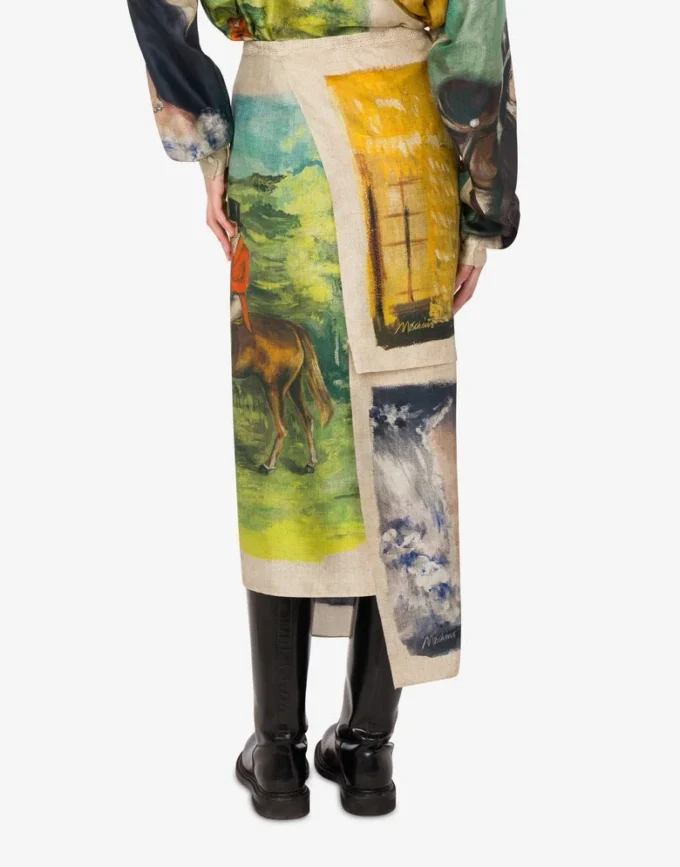 Printed silk twill skirt