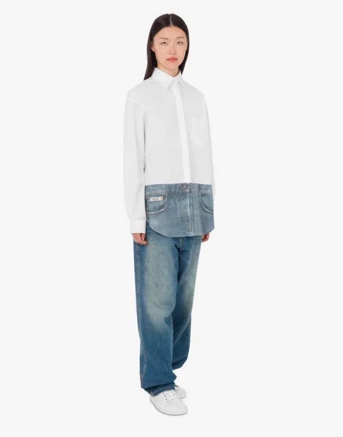 Printed stretch cotton poplin shirt