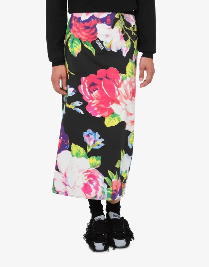 Printed stretch cotton skirt
