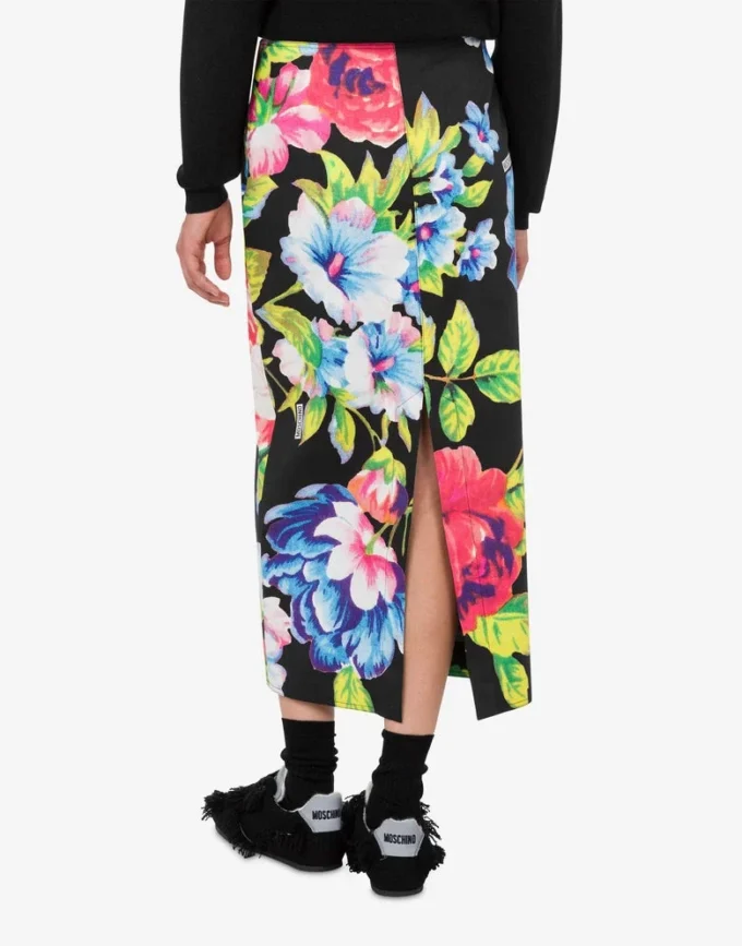 Printed stretch cotton skirt