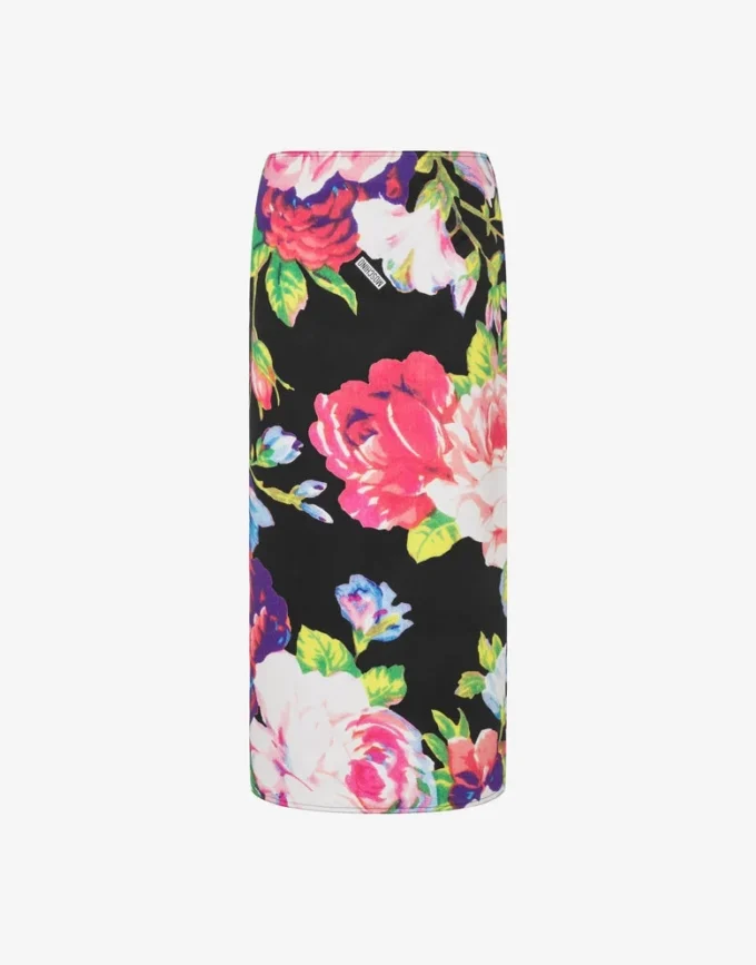 Printed stretch cotton skirt