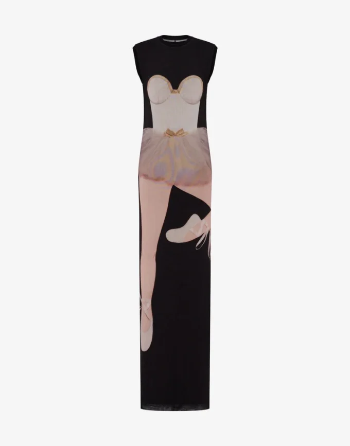 Printed stretch tulle dress