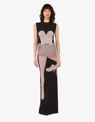 Printed stretch tulle dress