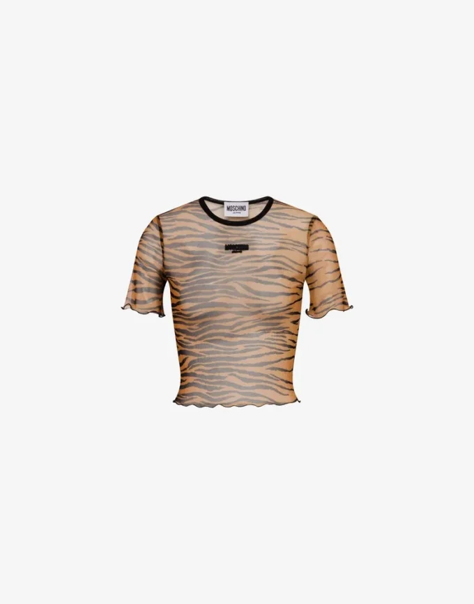 Printed tulle crop T-shirt