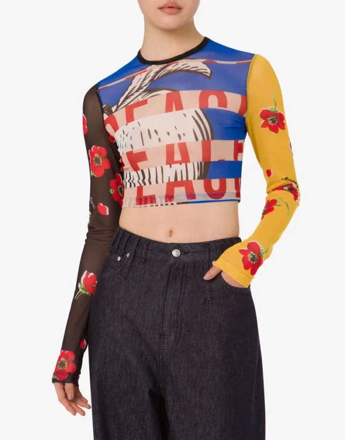 Printed tulle crop top