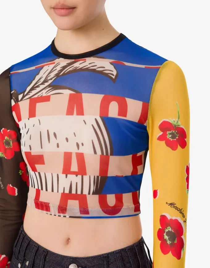 Printed tulle crop top