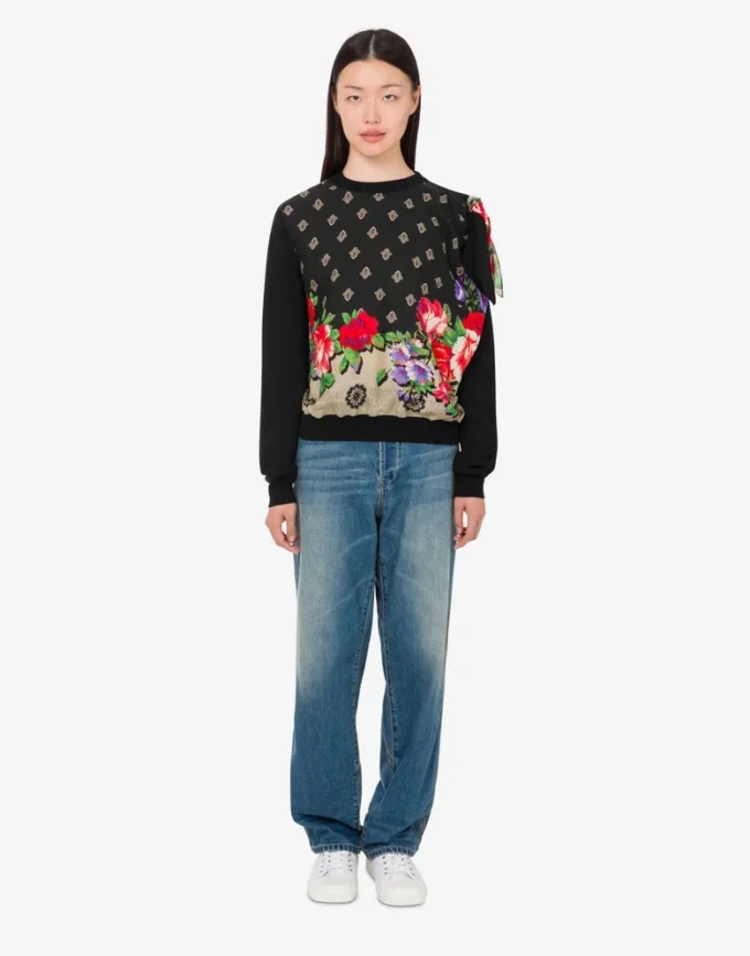 Pure cotton and silk blend printed pullover