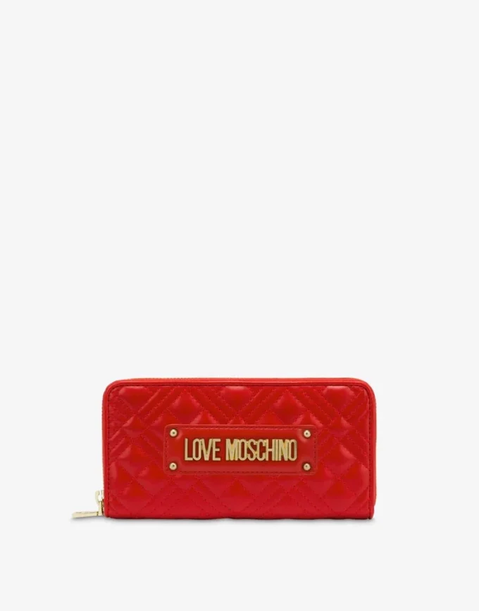 Quilted zip around wallet with logo embroidery Quilted zip around wallet with logo embroidery