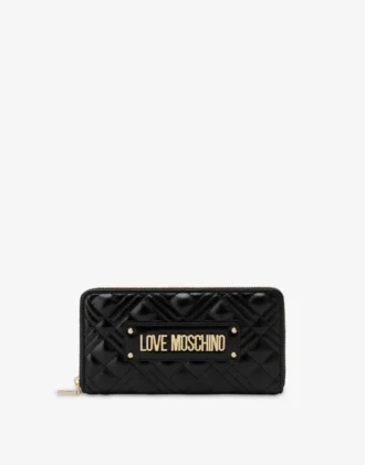 Quilted zip around wallet with logo embroidery Quilted zip around wallet with logo embroidery