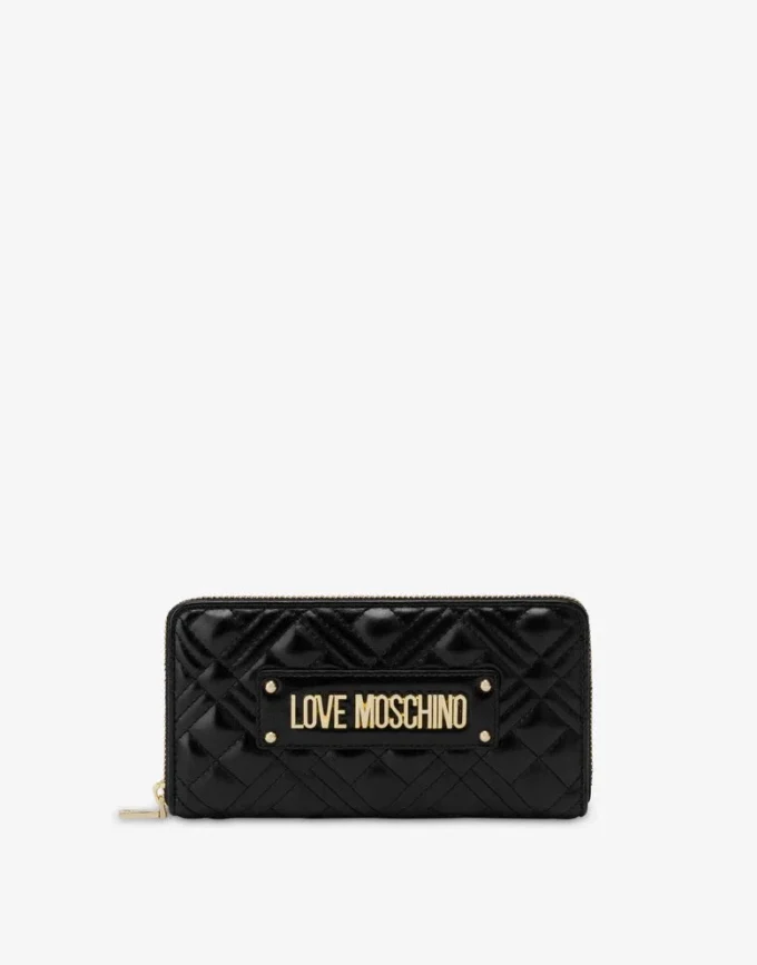 Quilted zip around wallet with logo embroidery Quilted zip around wallet with logo embroidery