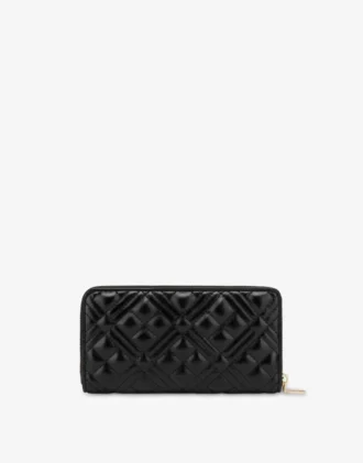 Quilted zip around wallet with logo embroidery Quilted zip around wallet with logo embroidery