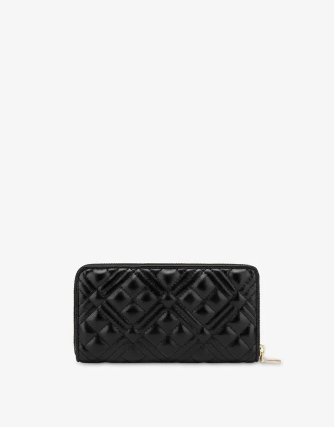 Quilted zip around wallet with logo embroidery Quilted zip around wallet with logo embroidery