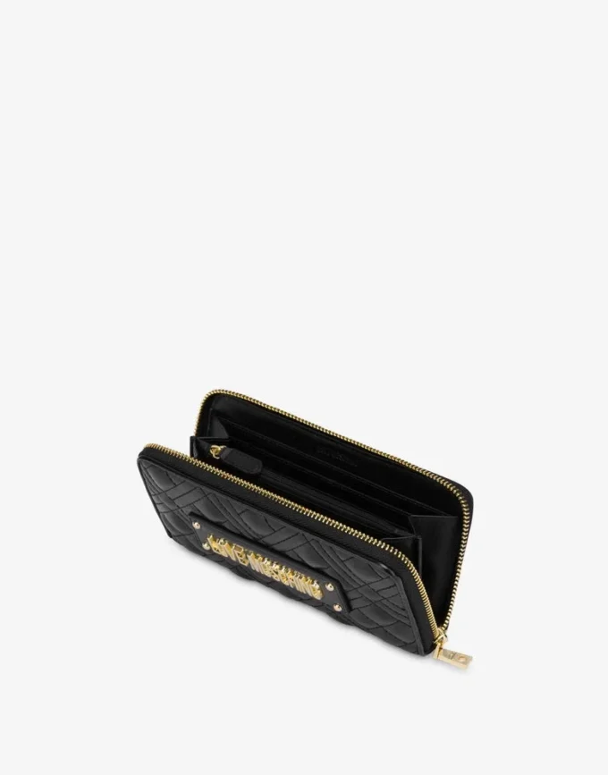 Quilted zip around wallet with logo embroidery Quilted zip around wallet with logo embroidery