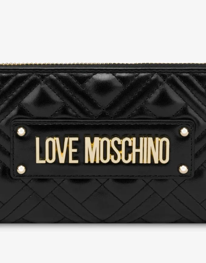 Quilted zip around wallet with logo embroidery Quilted zip around wallet with logo embroidery