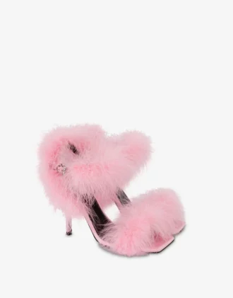 Satin sandals with feathers