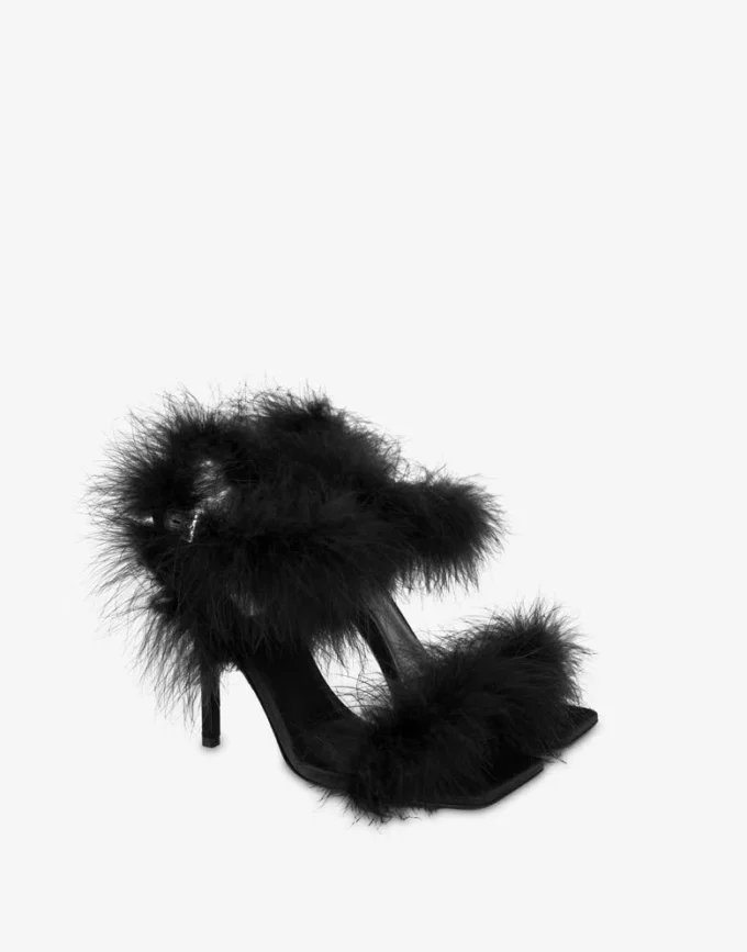 Satin sandals with feathers