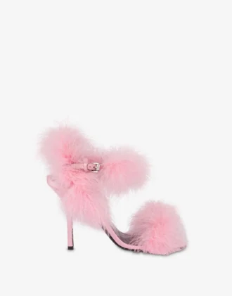 Satin sandals with feathers
