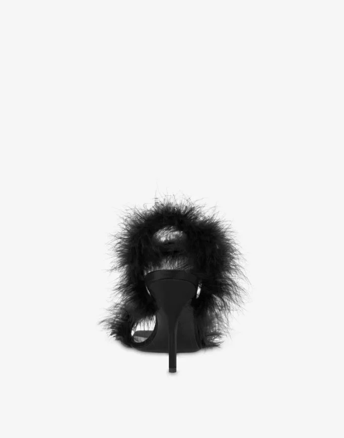 Satin sandals with feathers