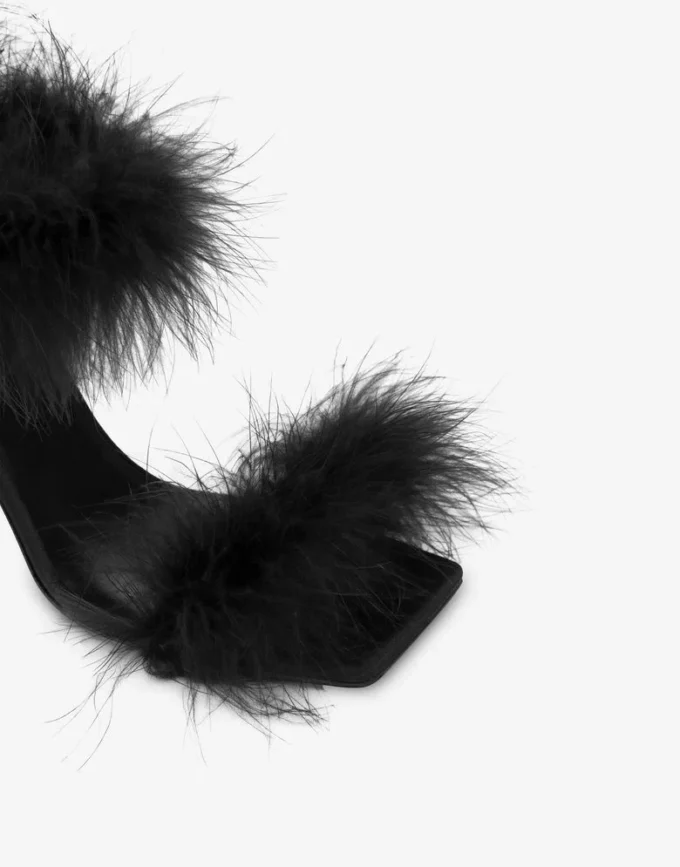 Satin sandals with feathers