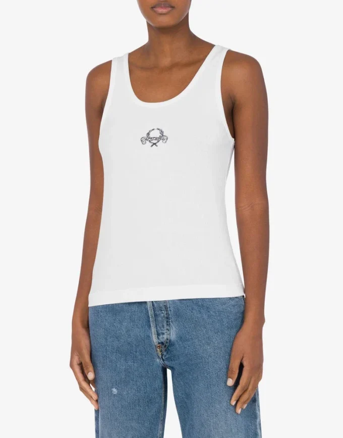 Stretch Cotton Tank Top Laurel Crown Logo