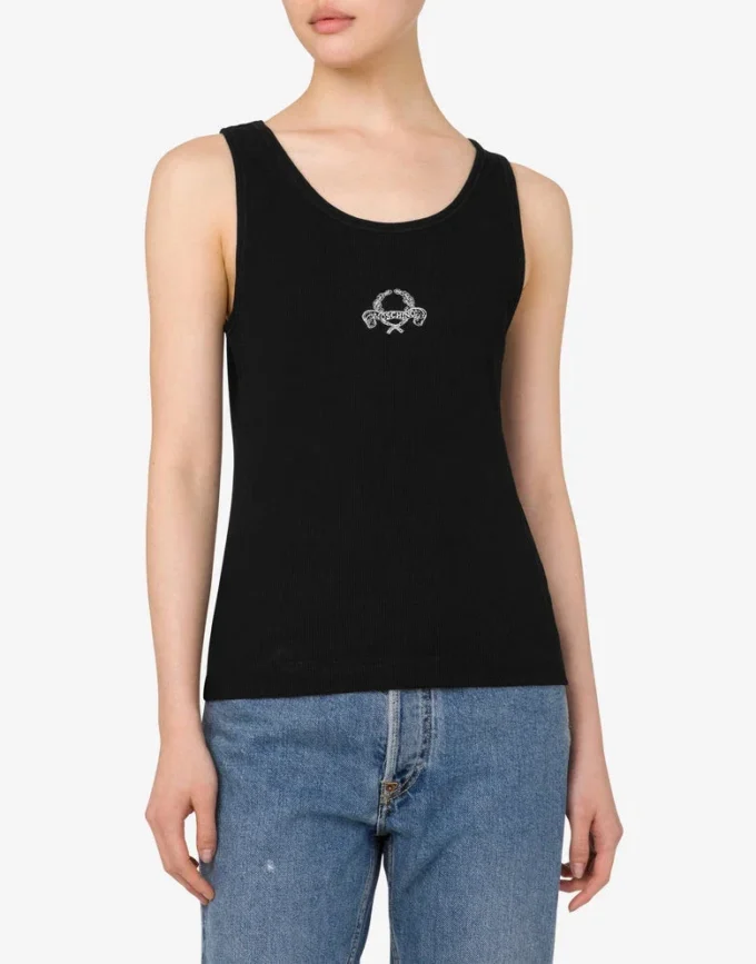 Stretch Cotton Tank Top Laurel Crown Logo