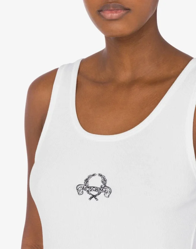 Stretch Cotton Tank Top Laurel Crown Logo