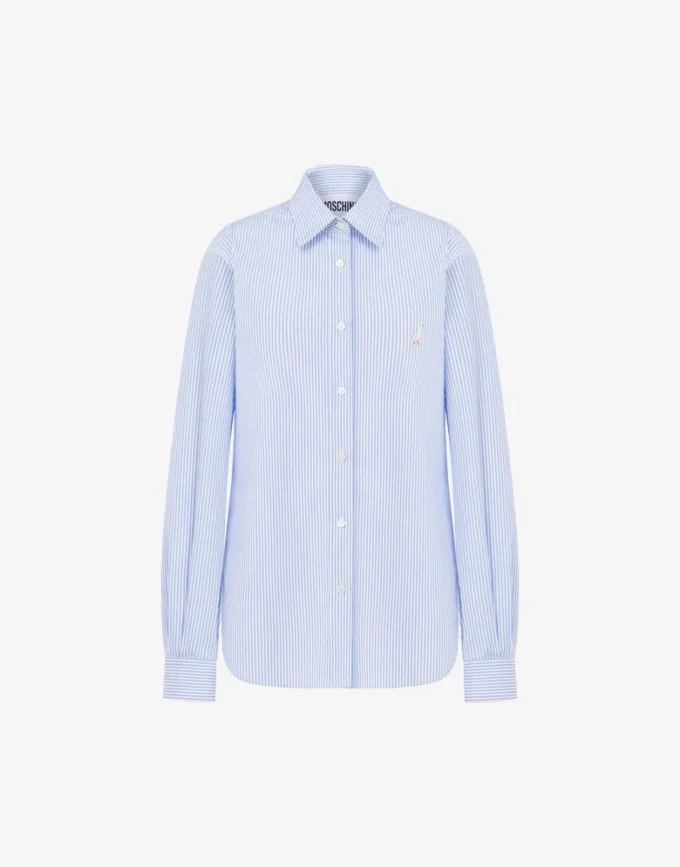 Striped Poplin Shirt Goose Embroidery